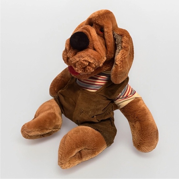 Vtg 1981 Ganz Bros Wrinkles The Dog Hand Puppet Plush Overalls Striped Large 17" - Picture 3 of 6